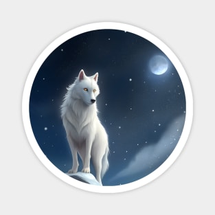 White Wolf Hunting Ground, Winter Mountain Icy Moon, Forest, Galaxy Beautiful gifts Novelty a Wolf portrait Watercolor Magnet